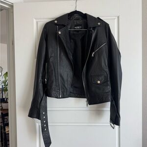 Barney’s Originals Black Leather Biker Jacket